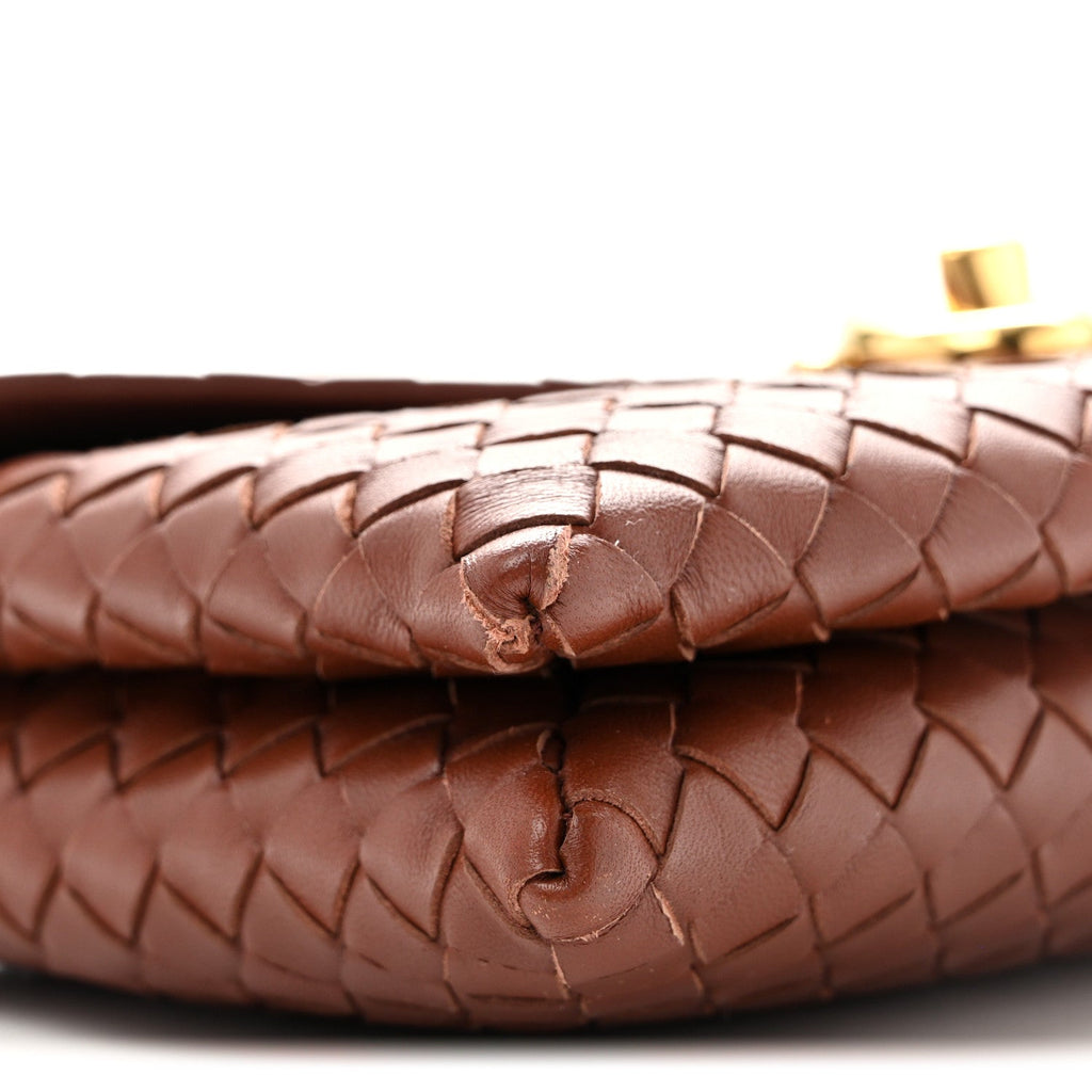 Nappa Intrecciato Knot Lock Top Handle Crossbody Bag Amber