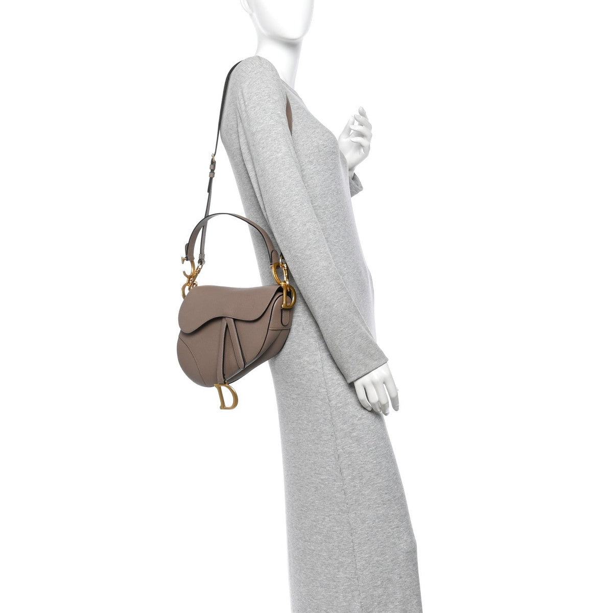 Grained Calfskin Saddle Bag With Strap Warm Taupe
