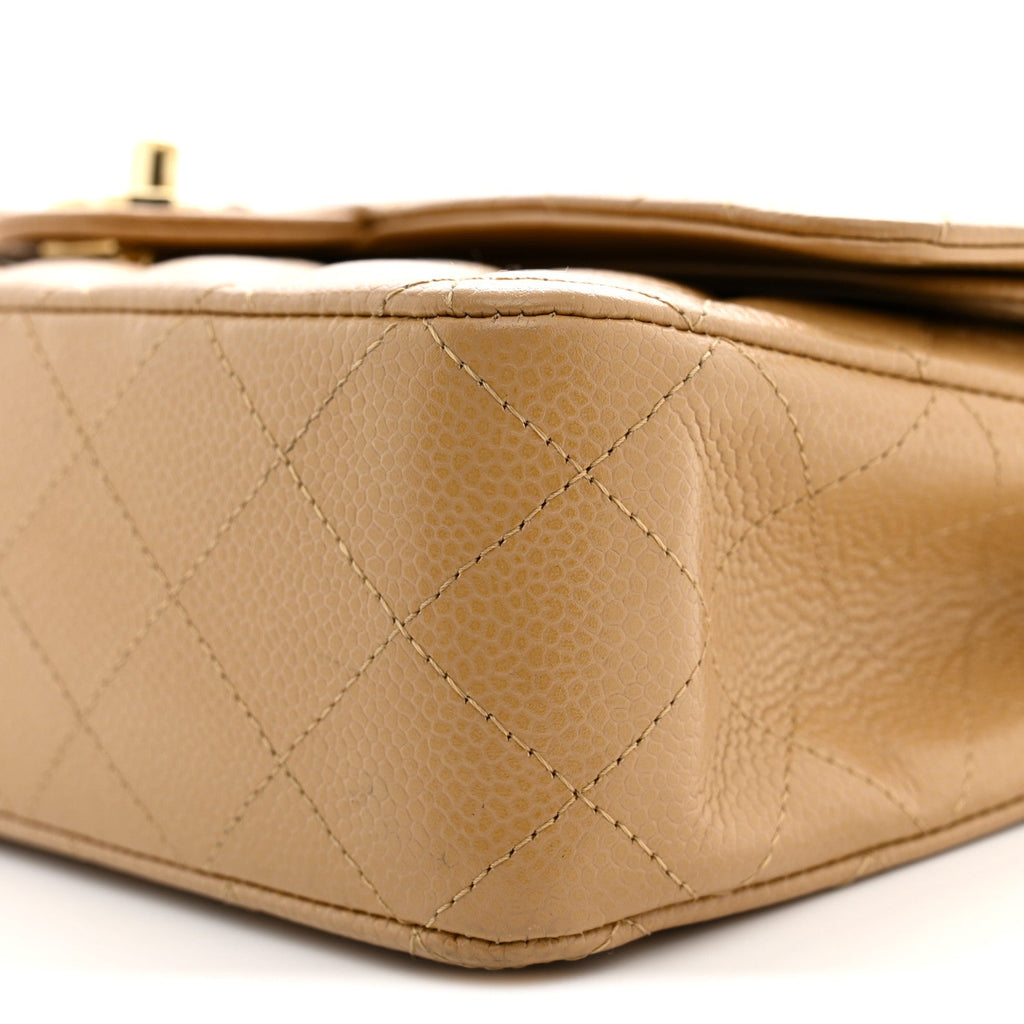 Caviar Quilted Medium Double Flap Beige
