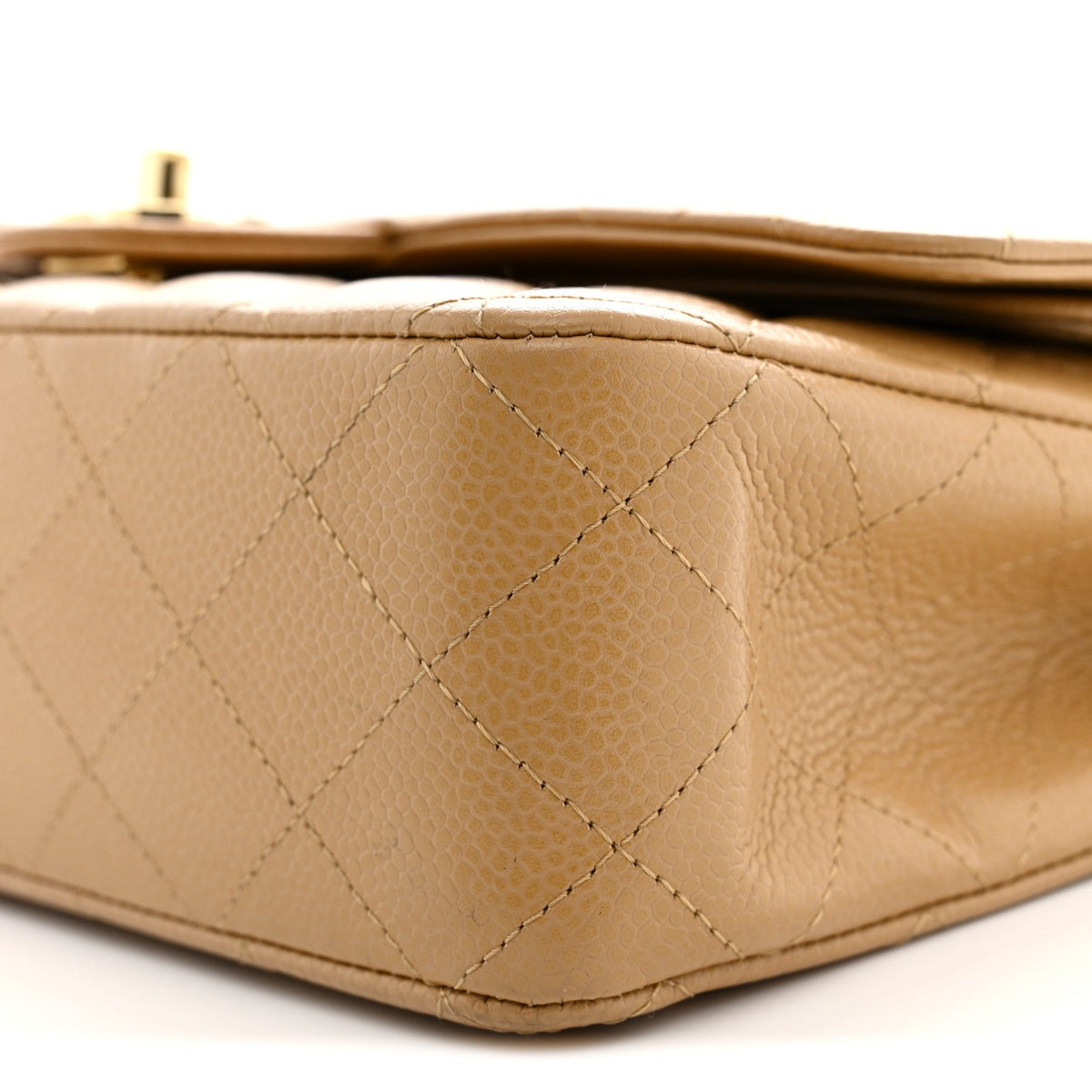 Caviar Quilted Medium Double Flap Beige