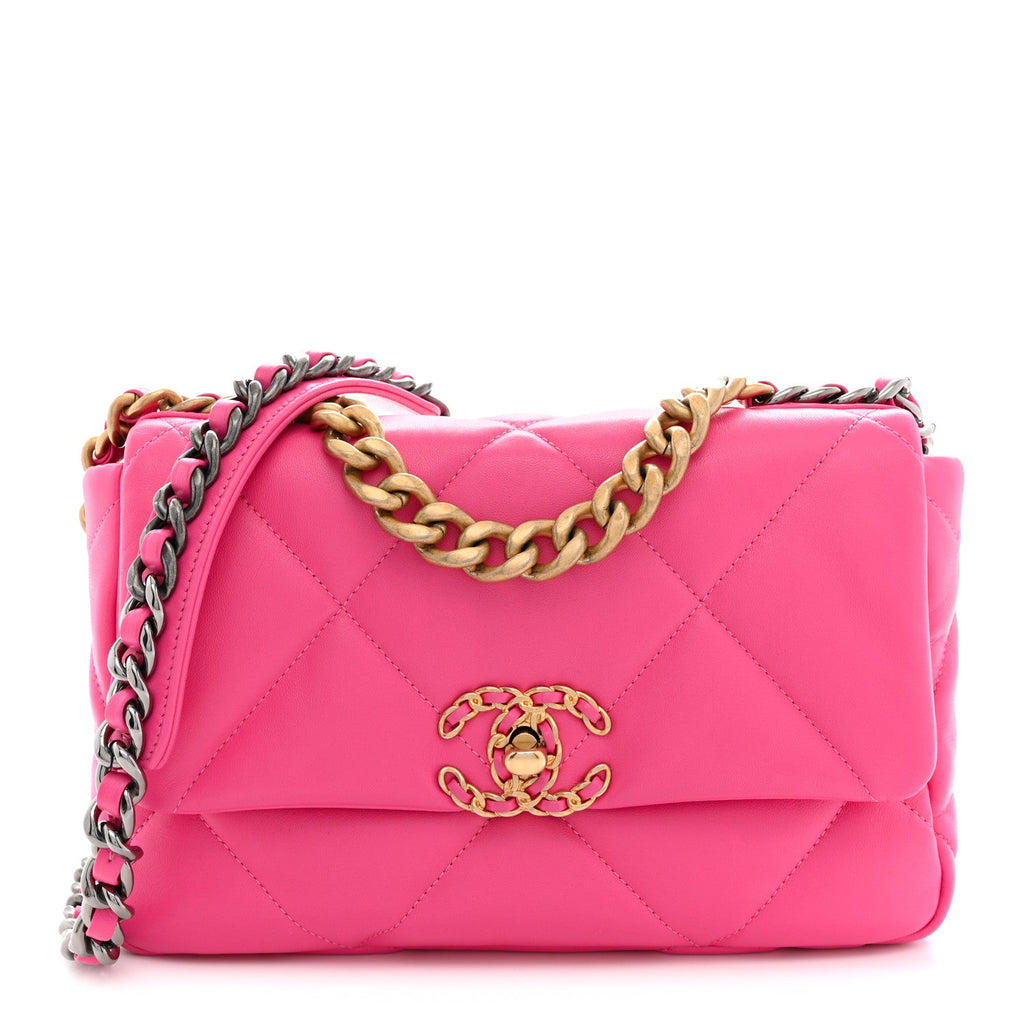 Lambskin Quilted Medium Chanel 19 Flap Dark Pink