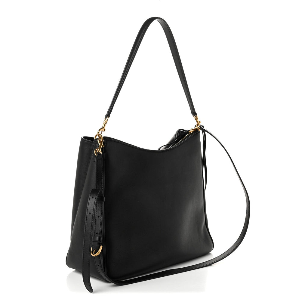 Natural Smooth Calfskin Medium Rodeo Hobo Black