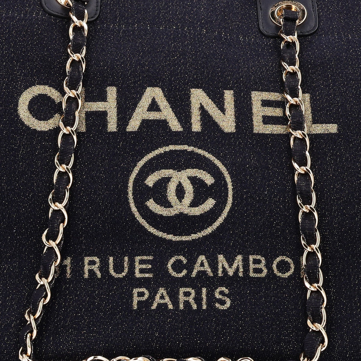Lurex Canvas Medium Deauville Tote Navy Blue Gold