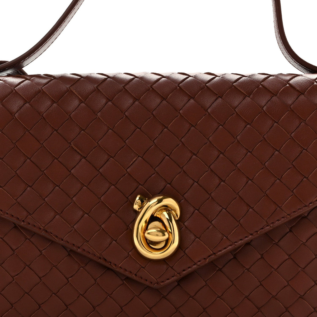Nappa Intrecciato Knot Lock Top Handle Crossbody Bag Amber