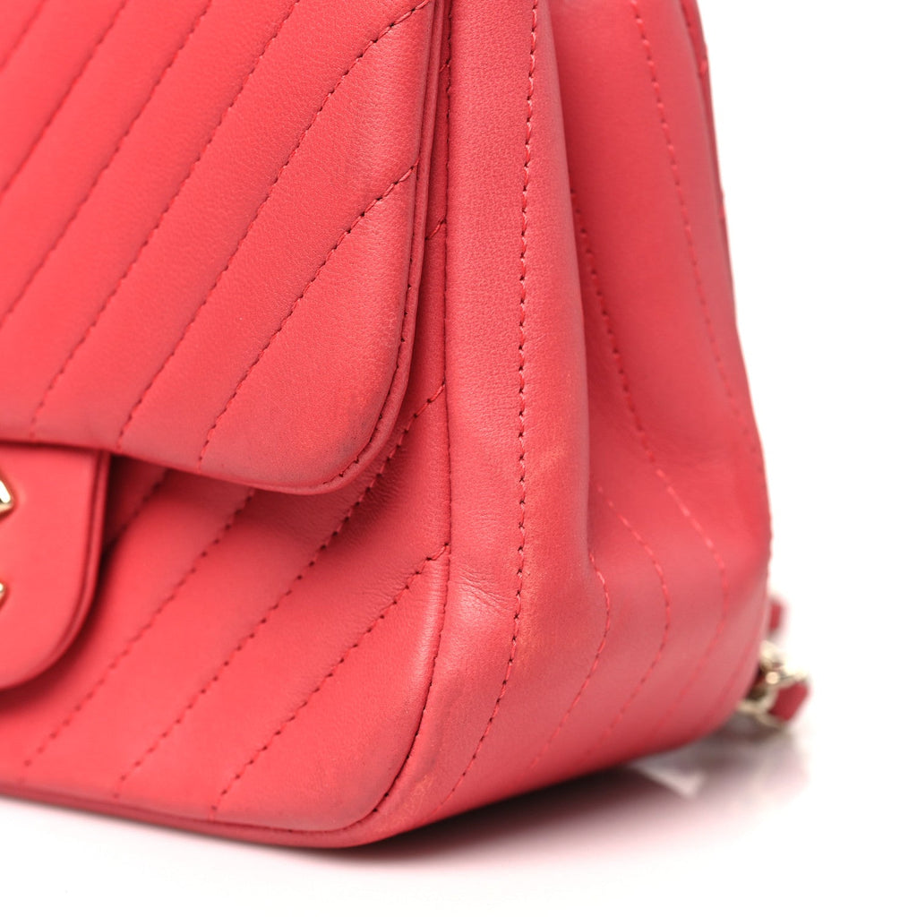 Lambskin Chevron Quilted Mini Square Flap Coral