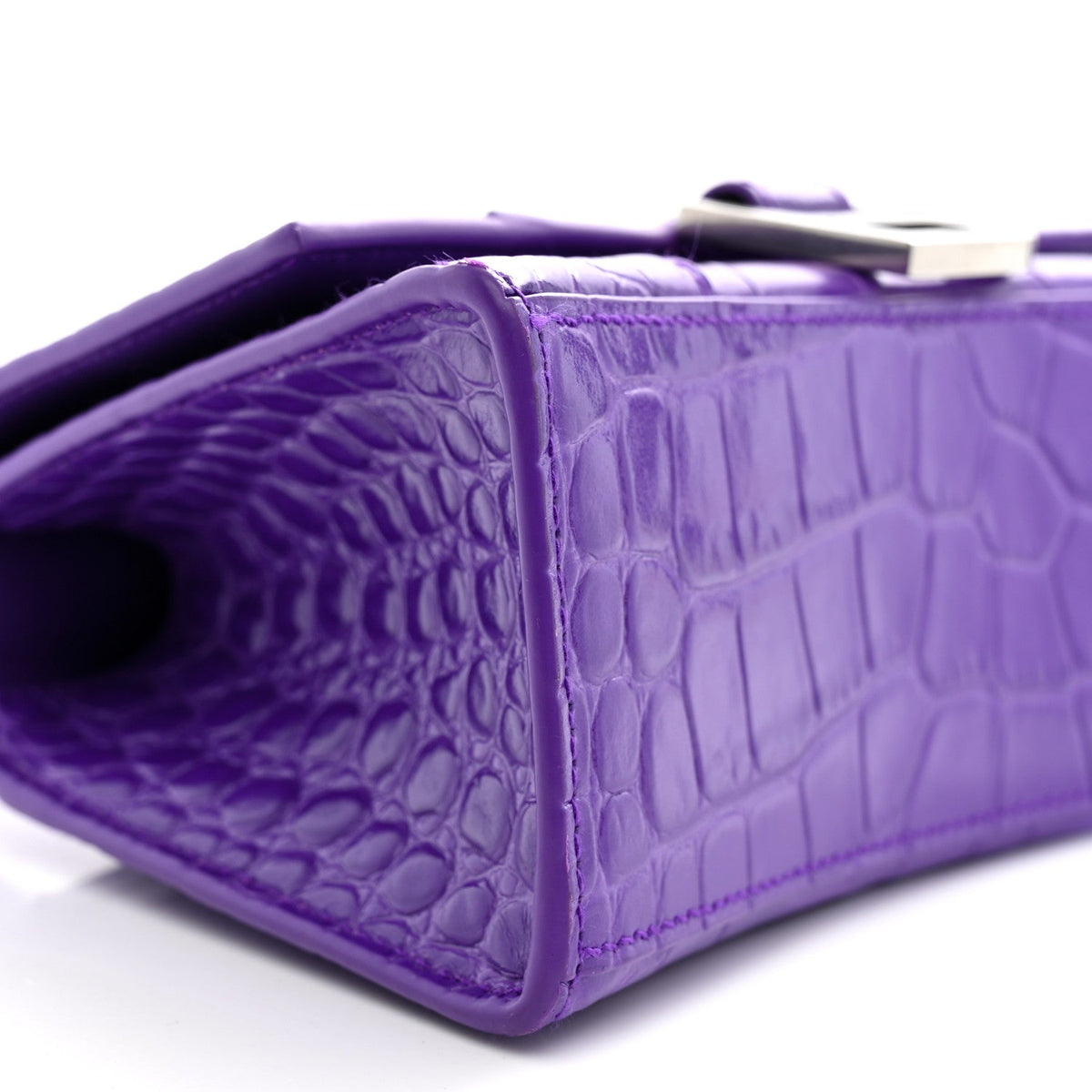 Shiny Calfskin Crocodile Embossed Hourglass Top Handle Bag XS Viola