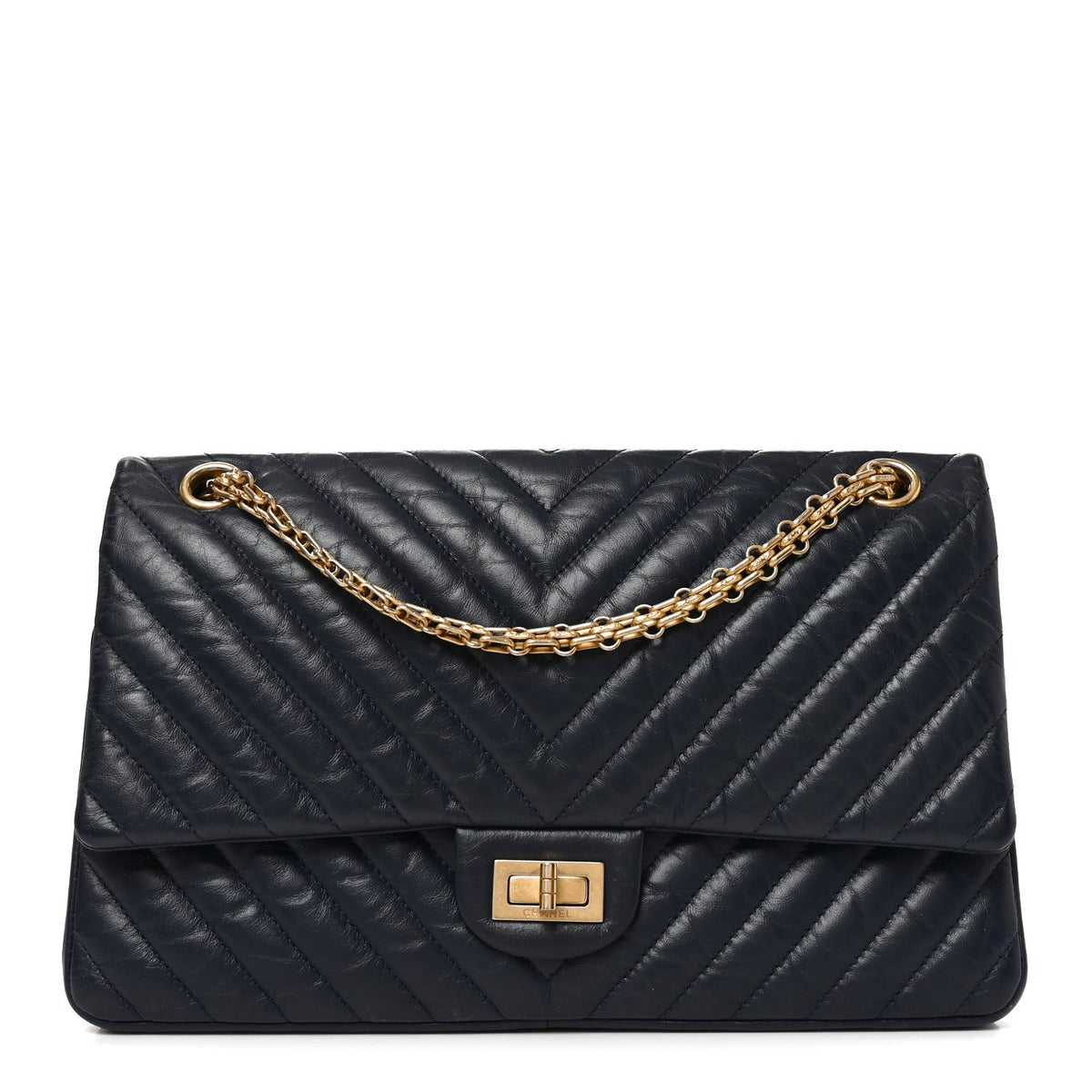 Aged Calfskin Chevron Quilted 2.55 Reissue 226 Flap Navy Blue