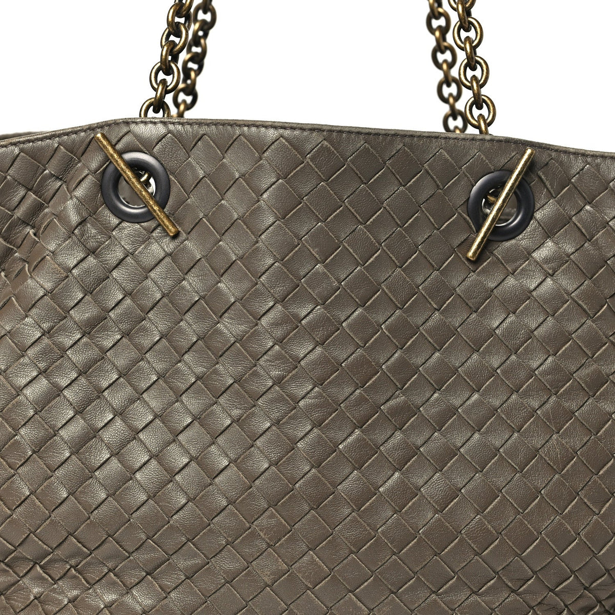 Nappa Intrecciato Medium Classic Chain Strap Tote Taupe Grey