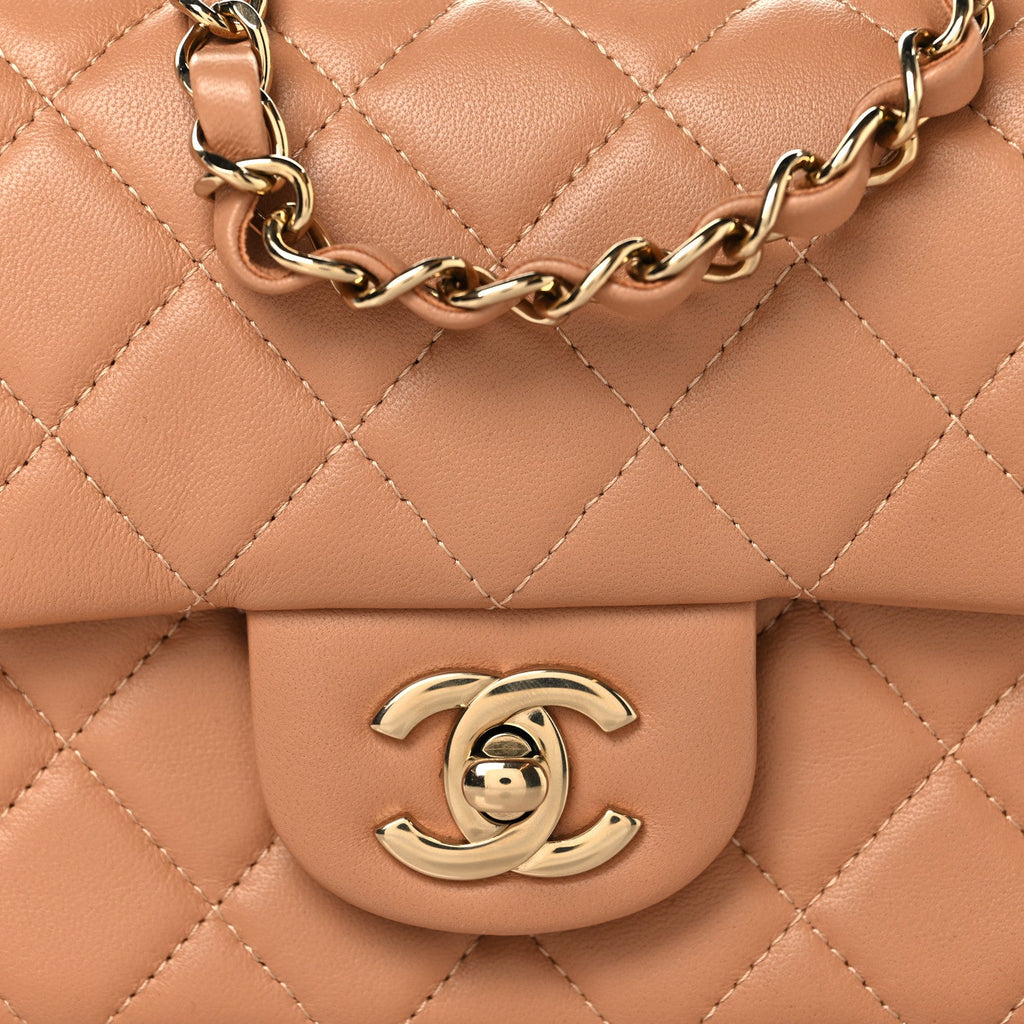 Lambskin Quilted Mini Rectangular Flap Brown