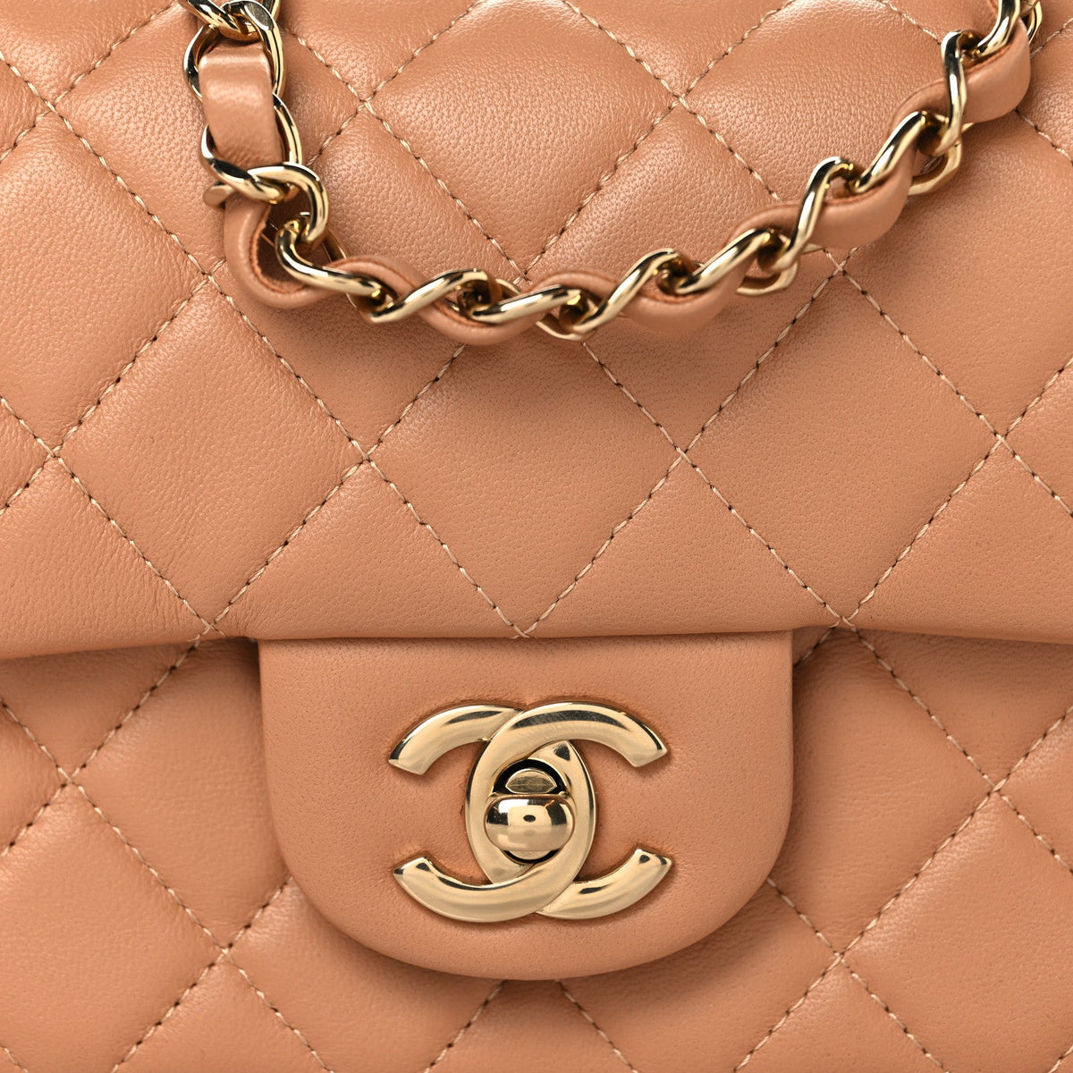 Lambskin Quilted Mini Rectangular Flap Brown