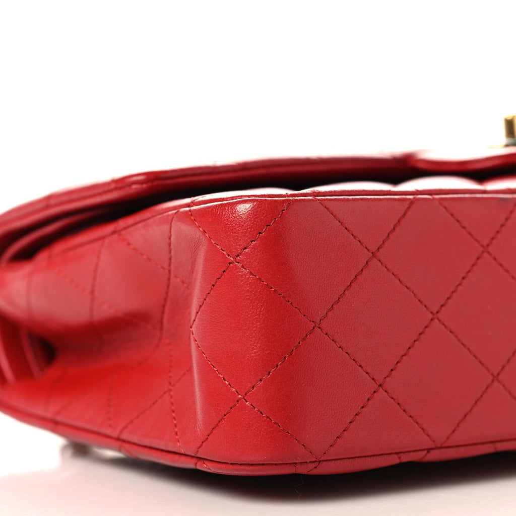 Lambskin Quilted Medium Double Flap Red