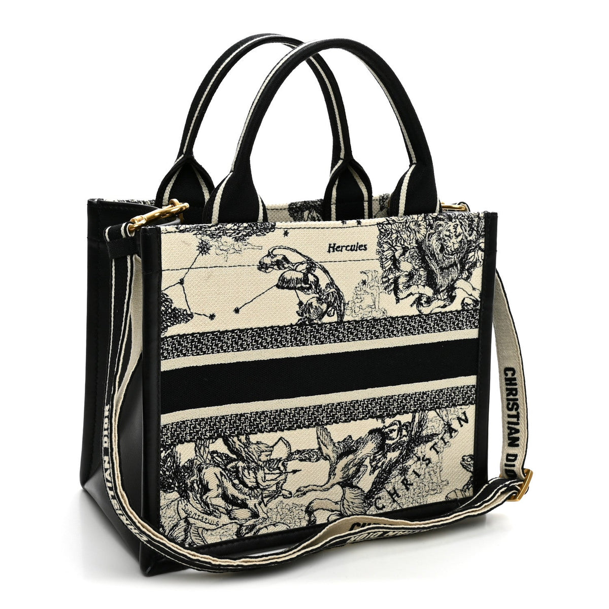 Calfskin Zodiac Toile De Jouy Small Book Tote With Strap Latte