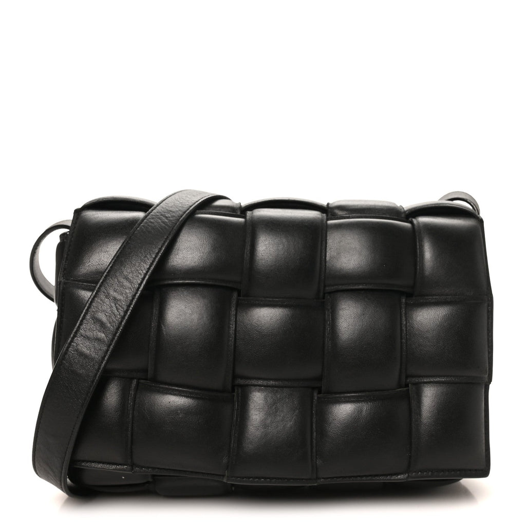 Paper Calfskin Maxi Intreccio Padded Cassette Crossbody Bag Black