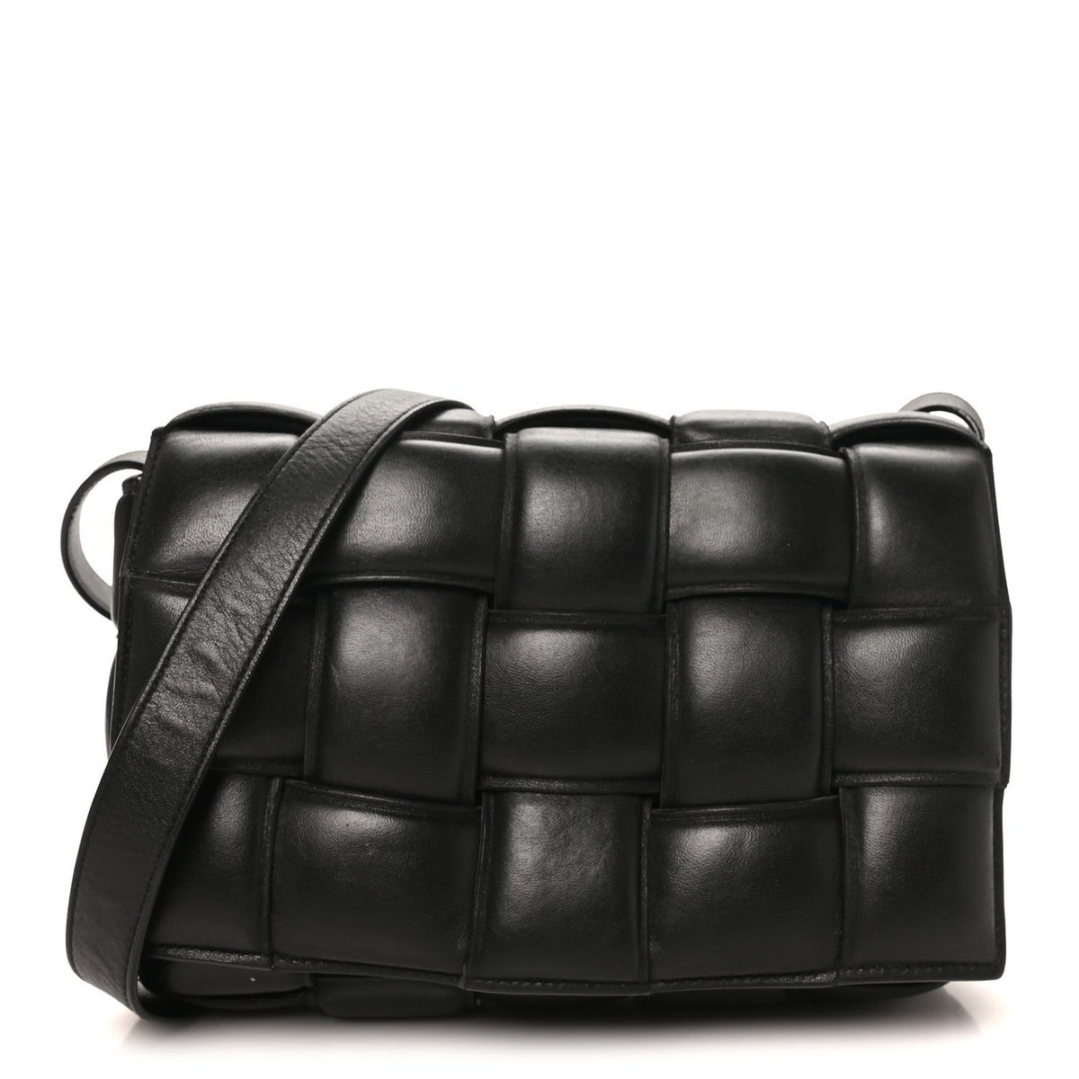 Paper Calfskin Maxi Intreccio Padded Cassette Crossbody Bag Black