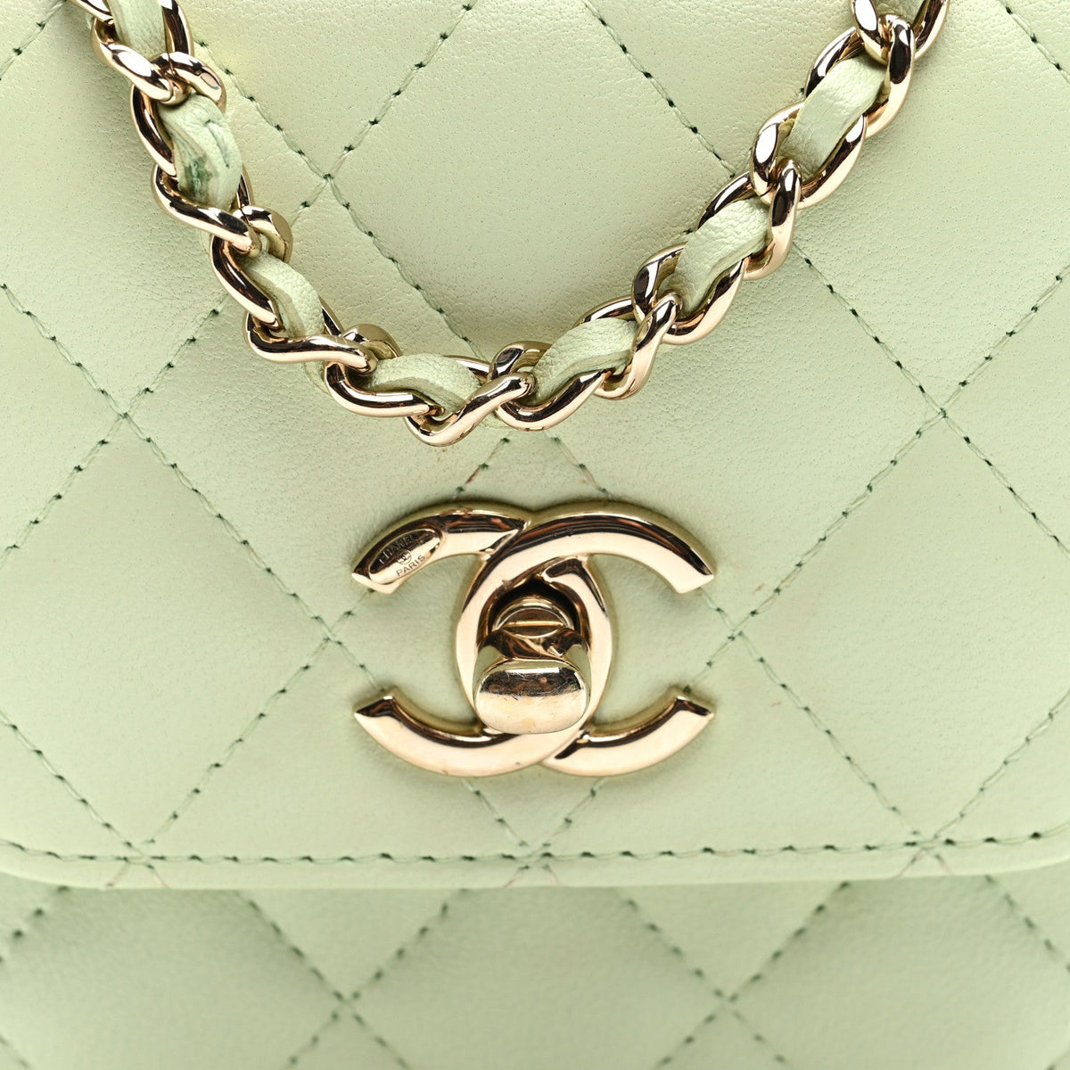 Lambskin Quilted Mini Trendy CC Chain Wallet Light Green