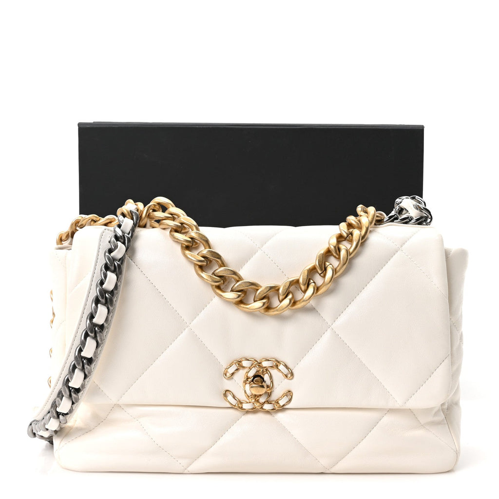 Lambskin Quilted Large Chanel 19 Flap White