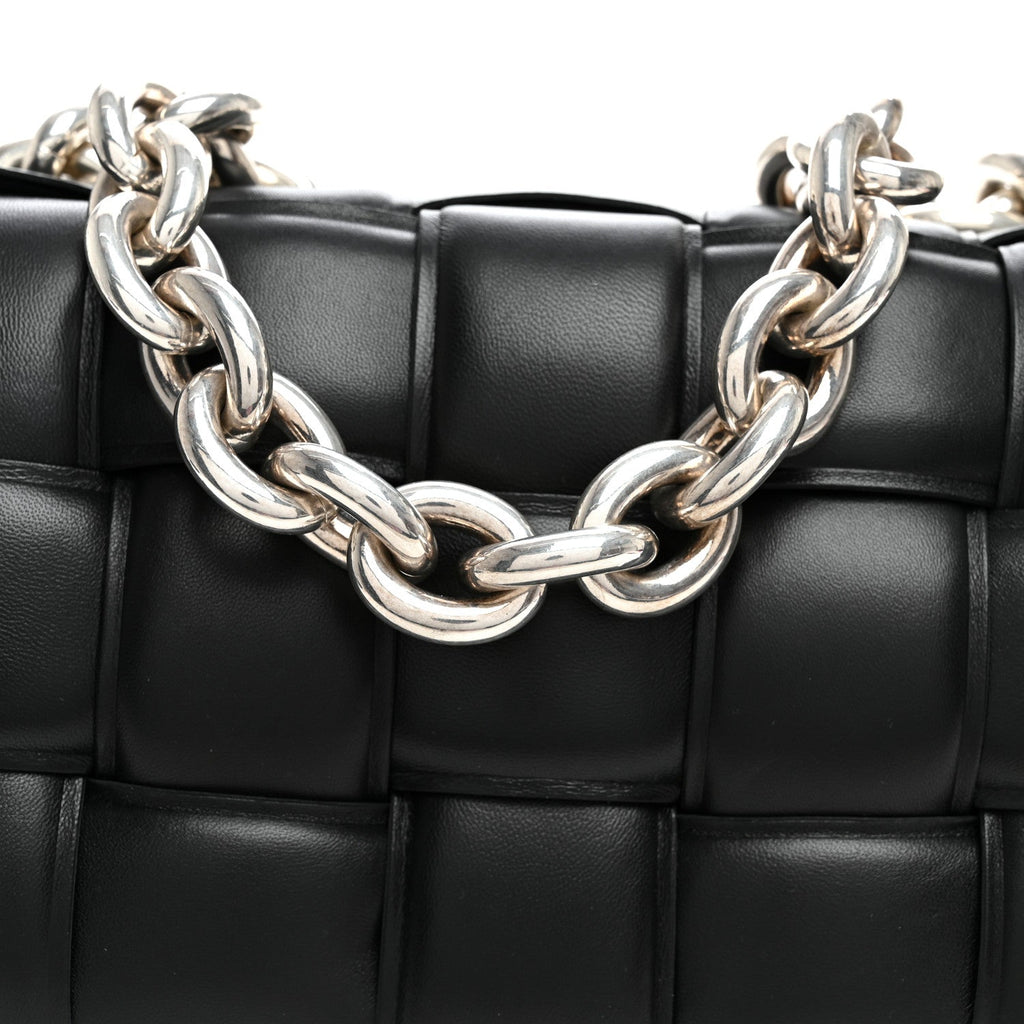 Lambskin Maxi Intreccio Padded Chain Cassette Crossbody Bag Black