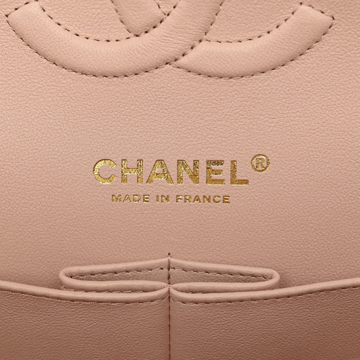 Caviar Quilted Medium Double Flap Light Beige