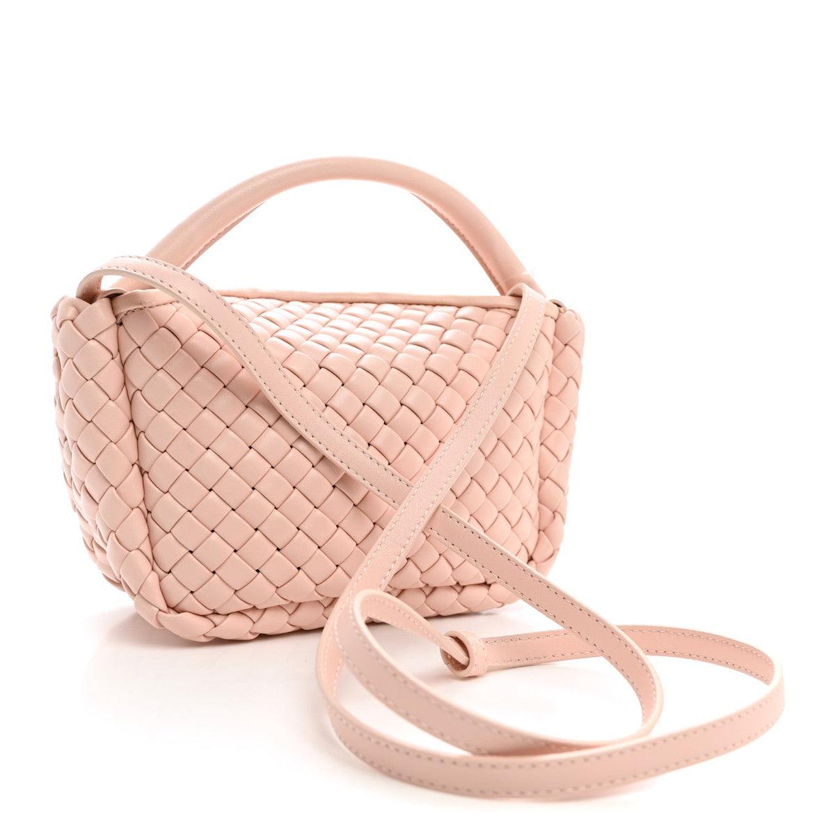 Nappa Intrecciato Small Cobble Top Handle Bag Cameo