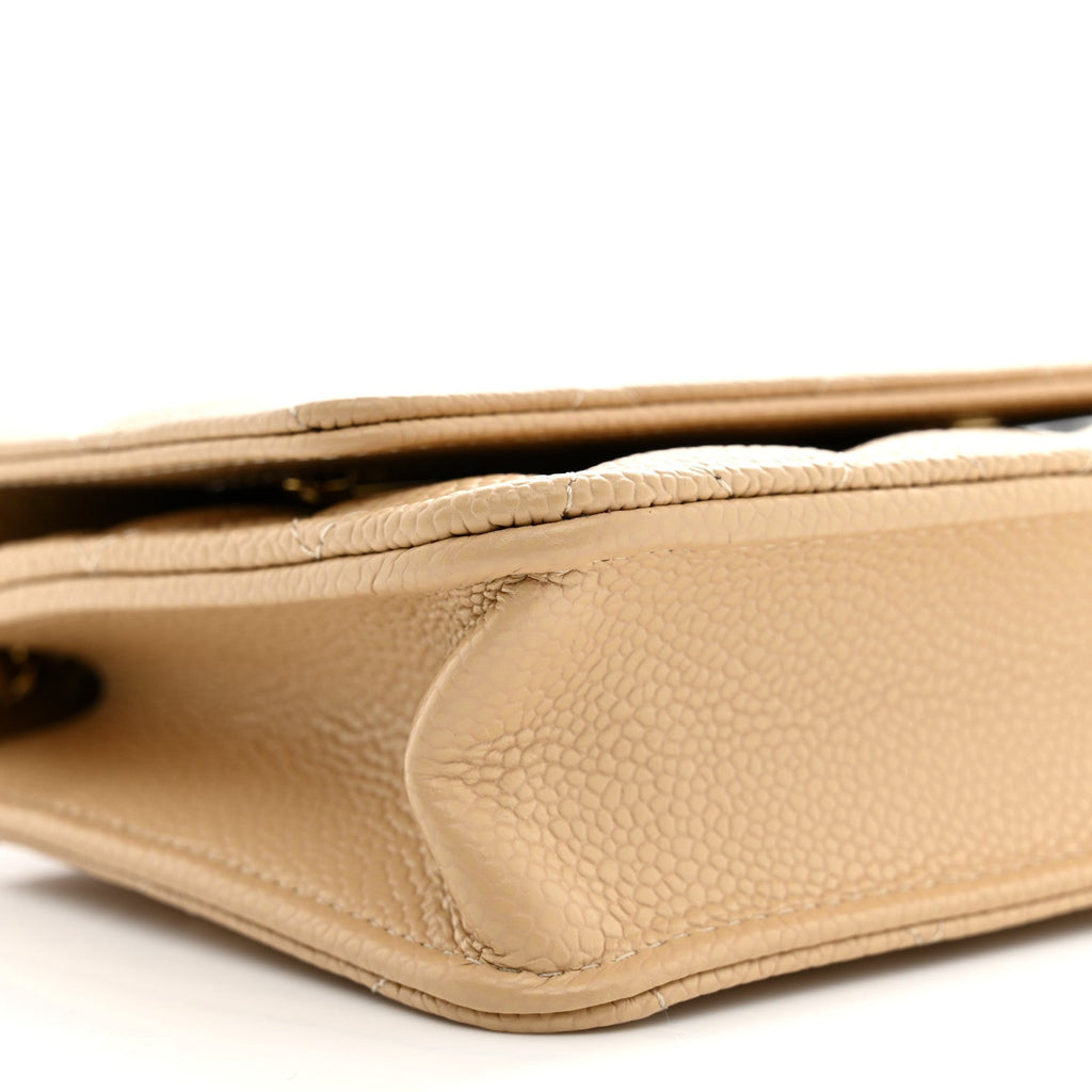 Caviar Quilted Wallet on Chain WOC Beige