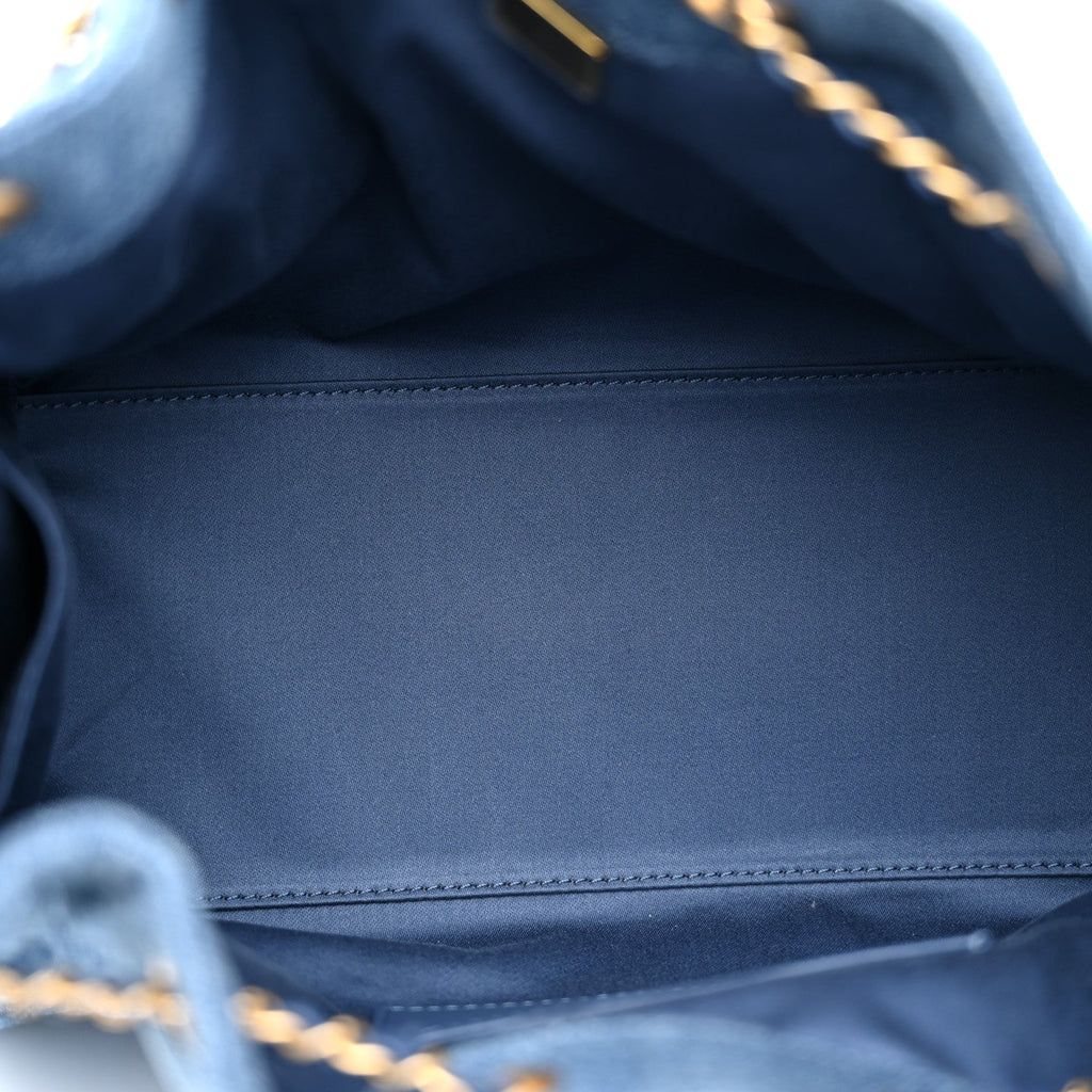 Washed Denim Quilted Small Chanel 25 Handbag Blue