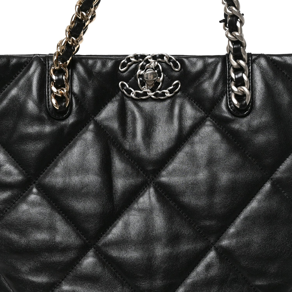 Lambskin Quilted Large Chanel 19 Shopping Tote Black