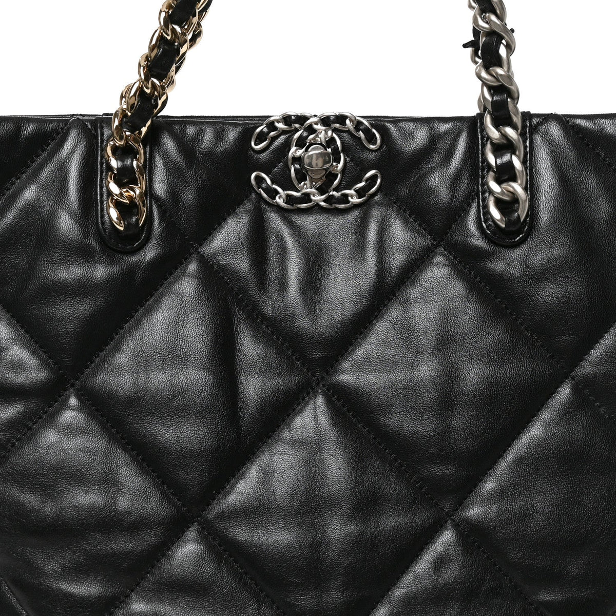 Lambskin Quilted Large Chanel 19 Shopping Tote Black