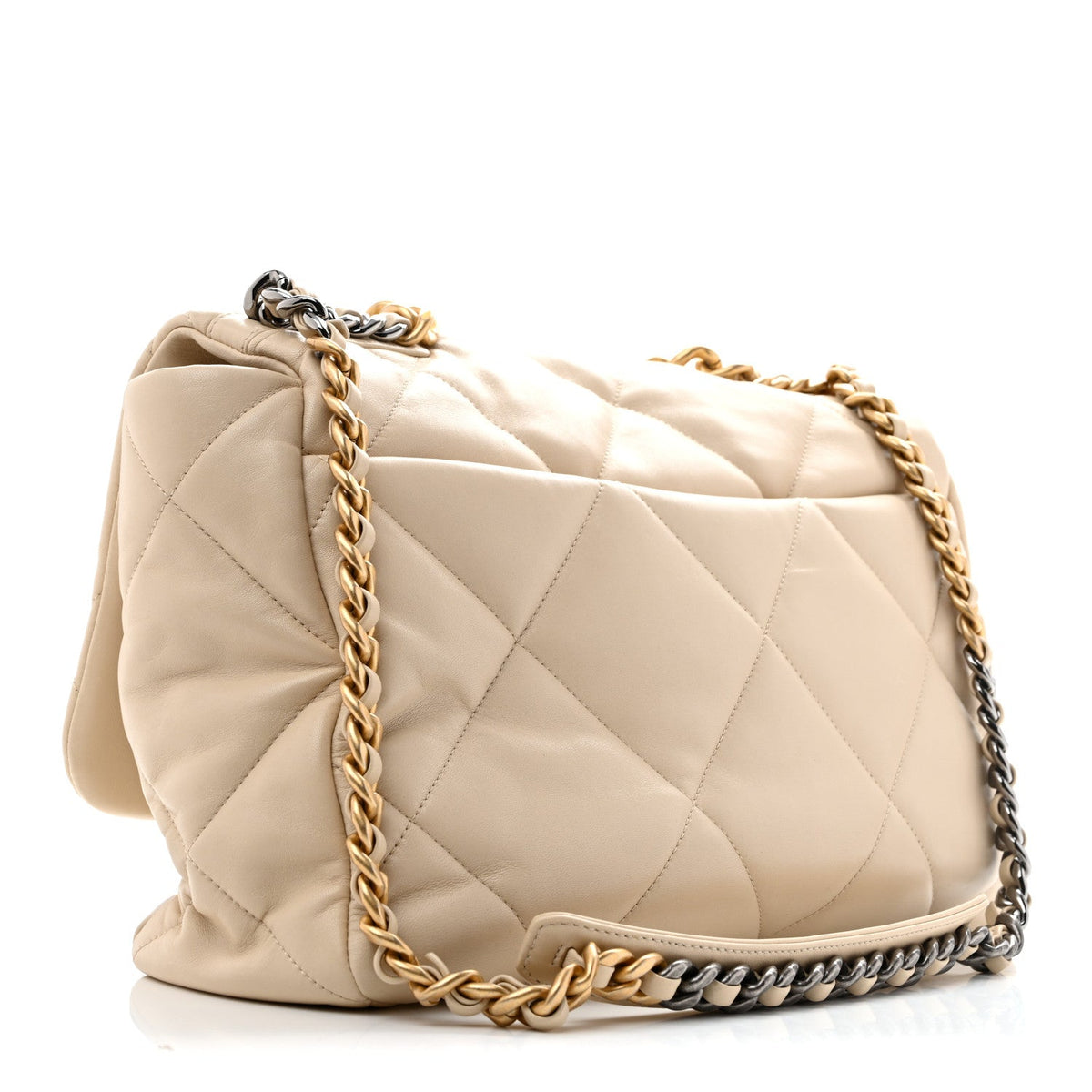 Lambskin Quilted Maxi Chanel 19 Flap Beige