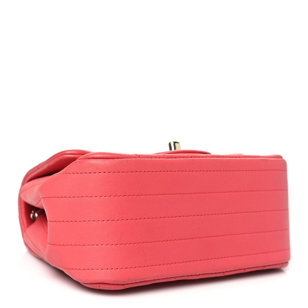 Lambskin Chevron Quilted Mini Square Flap Coral