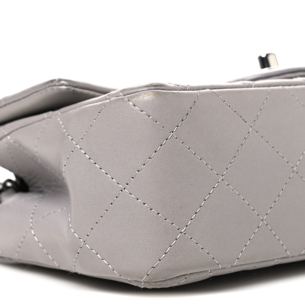Lambskin Quilted Mini Rectangular Flap Grey
