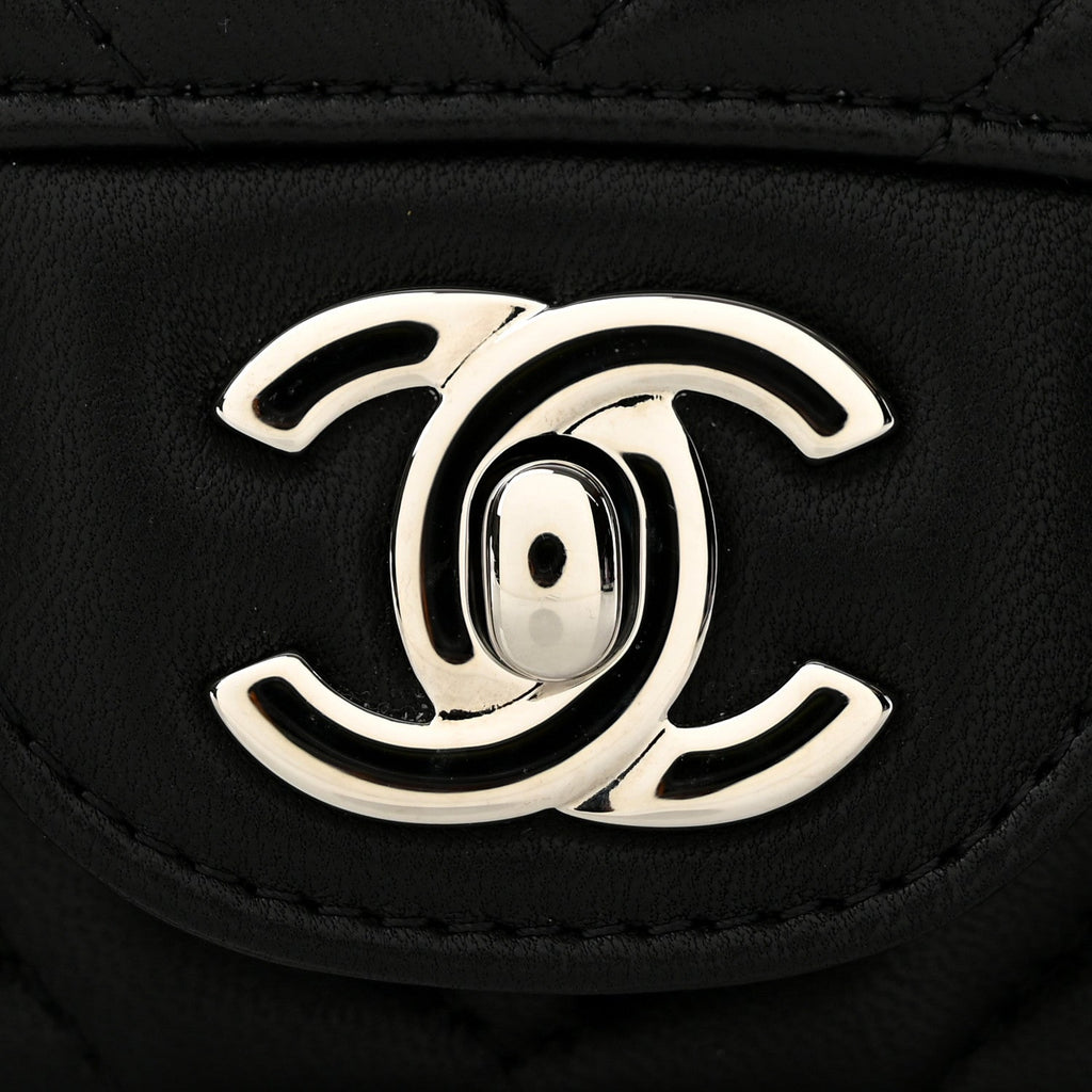 Lambskin Chevron Quilted Mini Square Flap Black