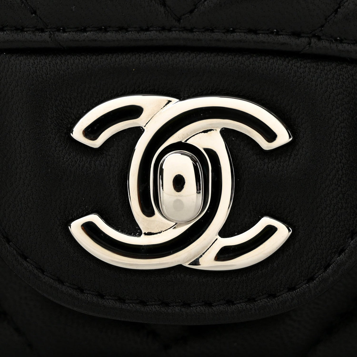 Lambskin Chevron Quilted Mini Square Flap Black