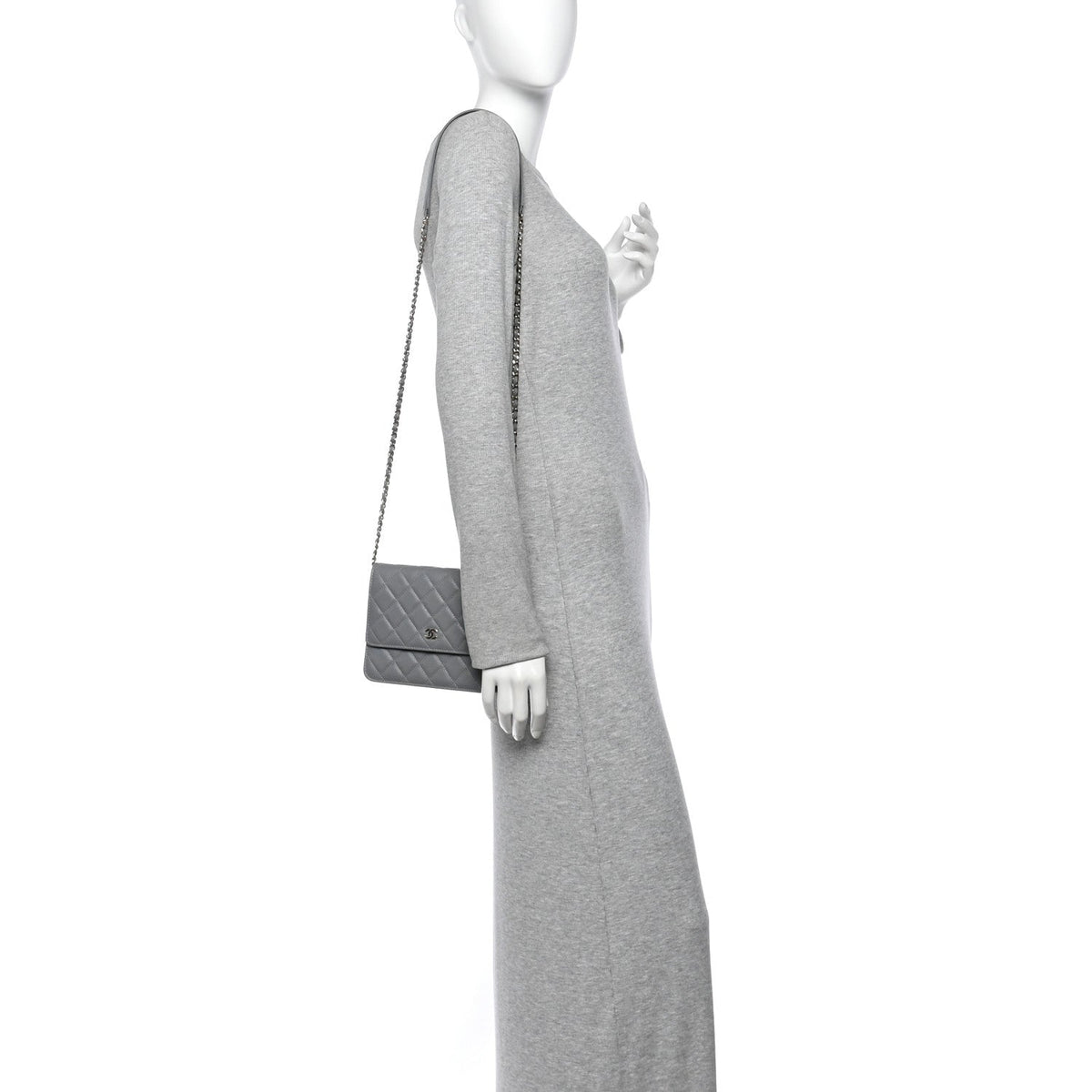 Caviar Quilted Square Wallet On Chain WOC Grey