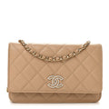 Caviar Quilted Crystal CC Wallet On Chain WOC Beige