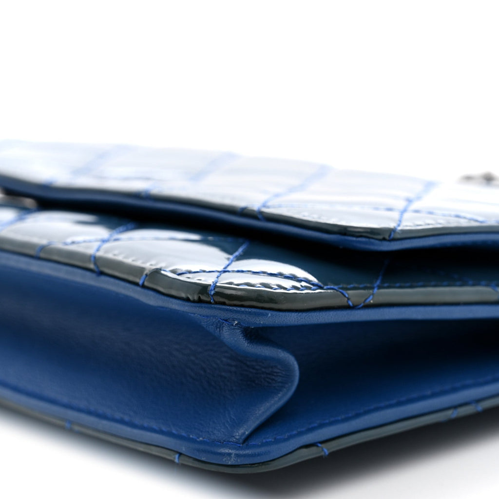 Patent Calfskin Quilted Wallet On Chain WOC Dark Blue