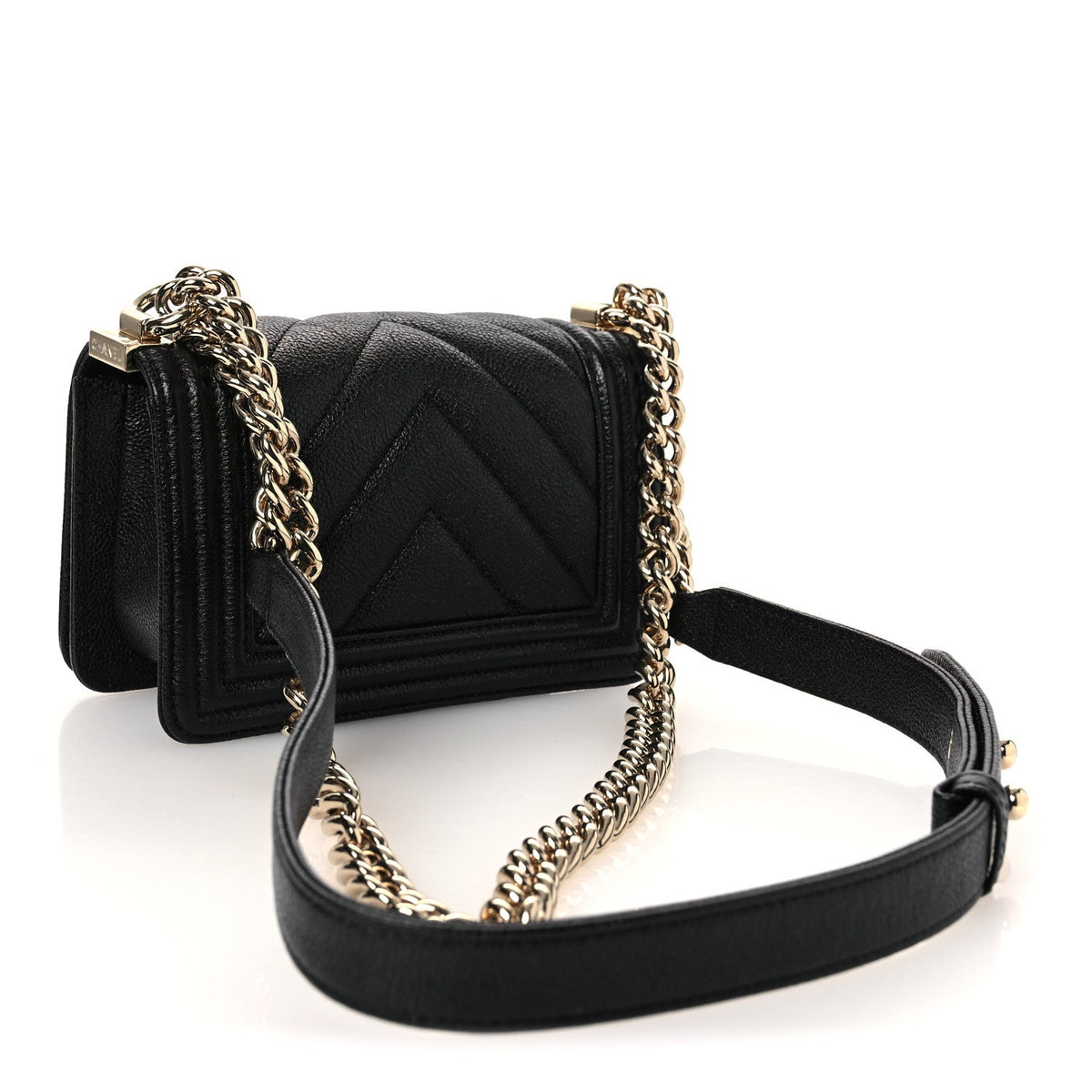 Caviar Chevron Quilted Mini Boy Flap Black