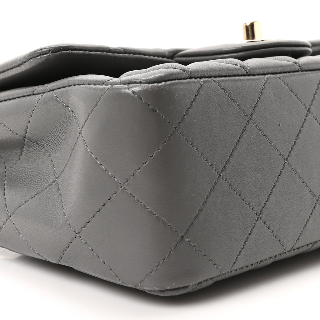 Lambskin Quilted Mini Rectangular Flap Dark Grey