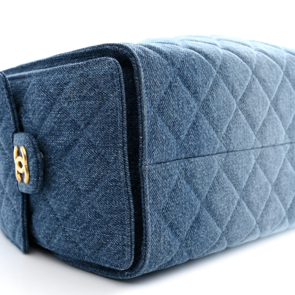 Washed Denim Quilted Small Chanel 25 Handbag Blue