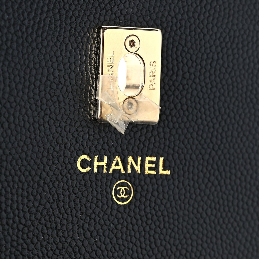 Caviar Quilted Trendy Handle Clutch With Chain Black