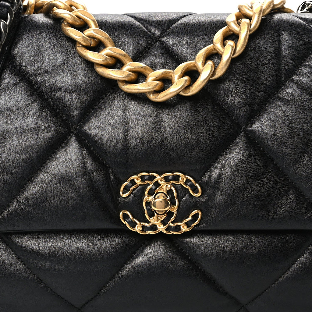 Goatskin Quilted Large Chanel 19 Flap Black