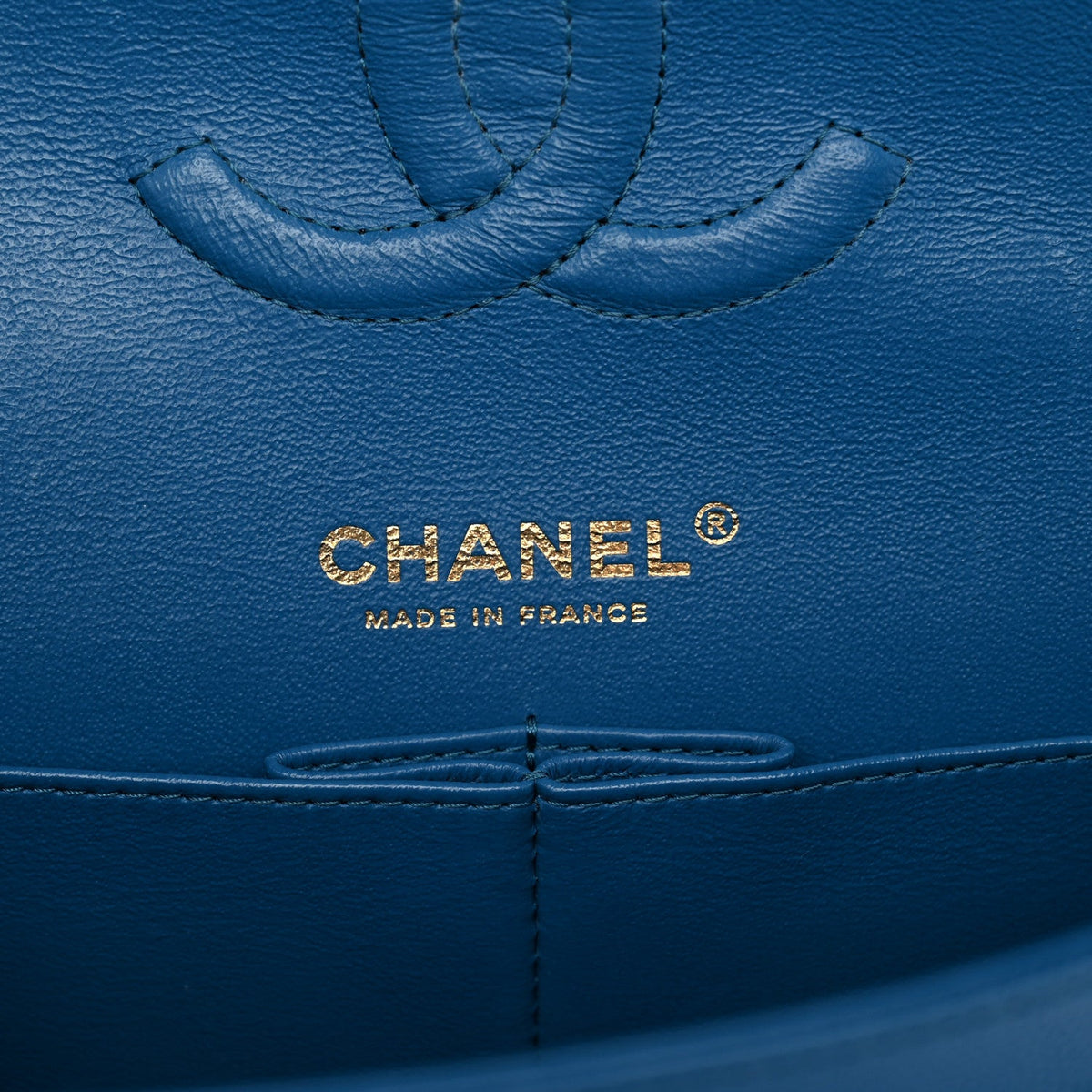 Caviar Quilted Medium Double Flap Blue