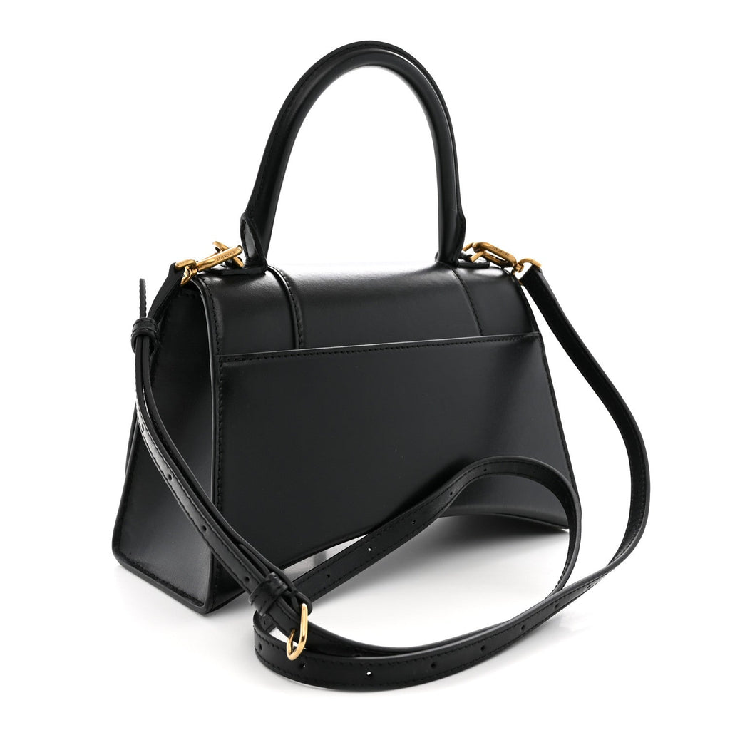 Shiny Box Calfskin Small Hourglass Top Handle Bag Black