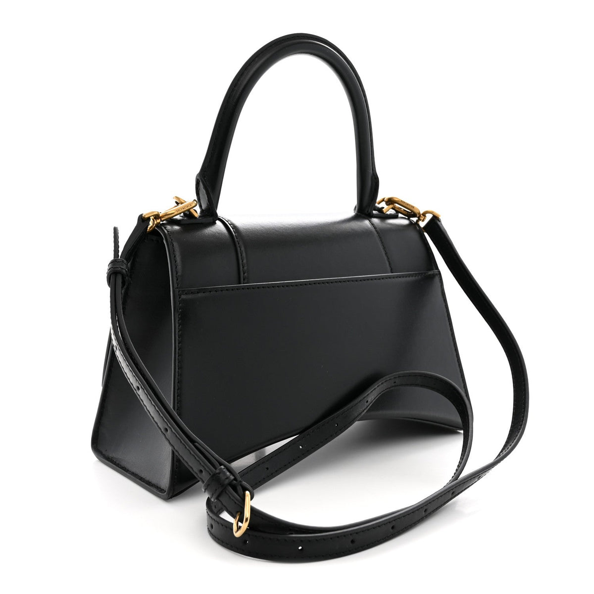 Shiny Box Calfskin Small Hourglass Top Handle Bag Black