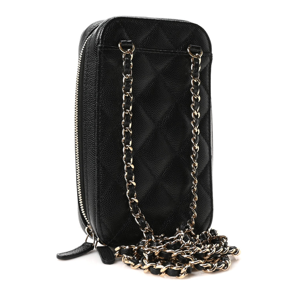 Caviar Quilted Phone Holder Wallet On Chain WOC Black