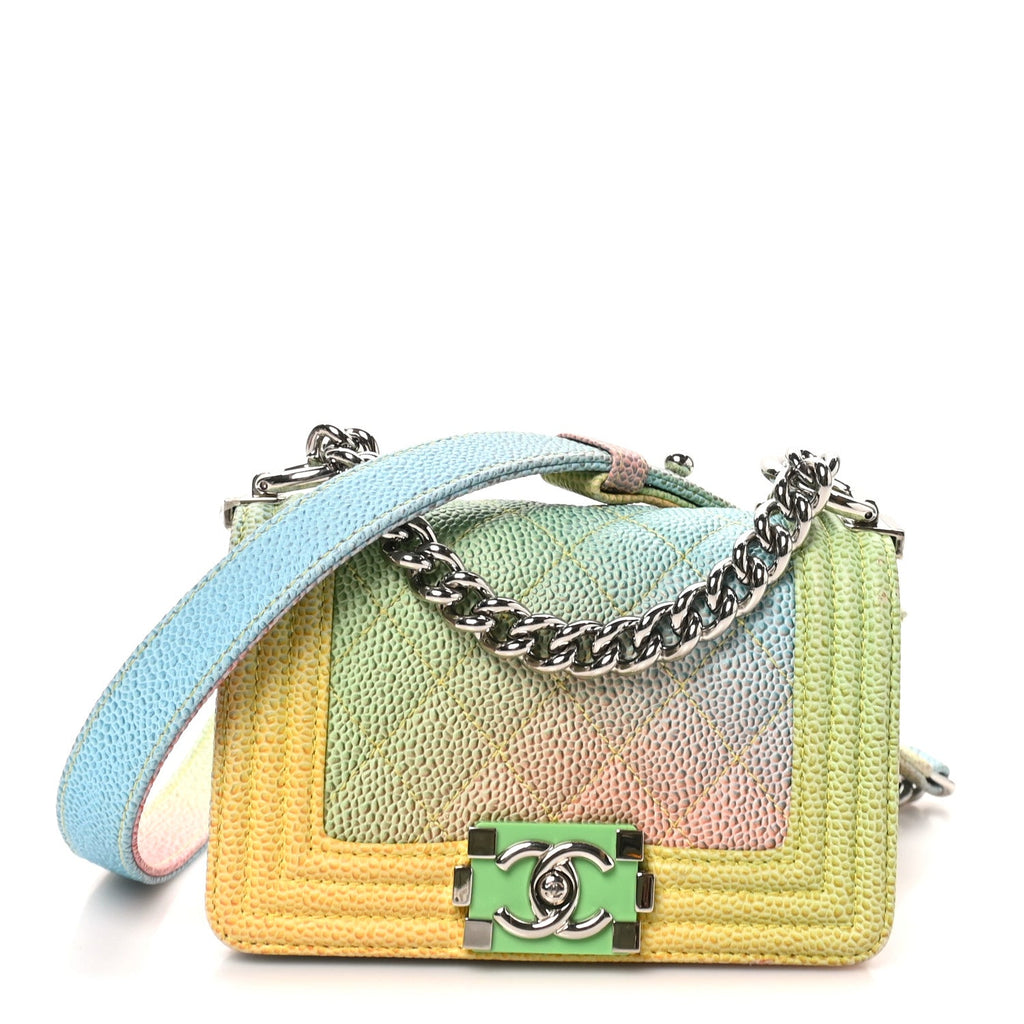 Caviar Quilted Mini Cuba Rainbow Boy Flap  Pink Multicolor