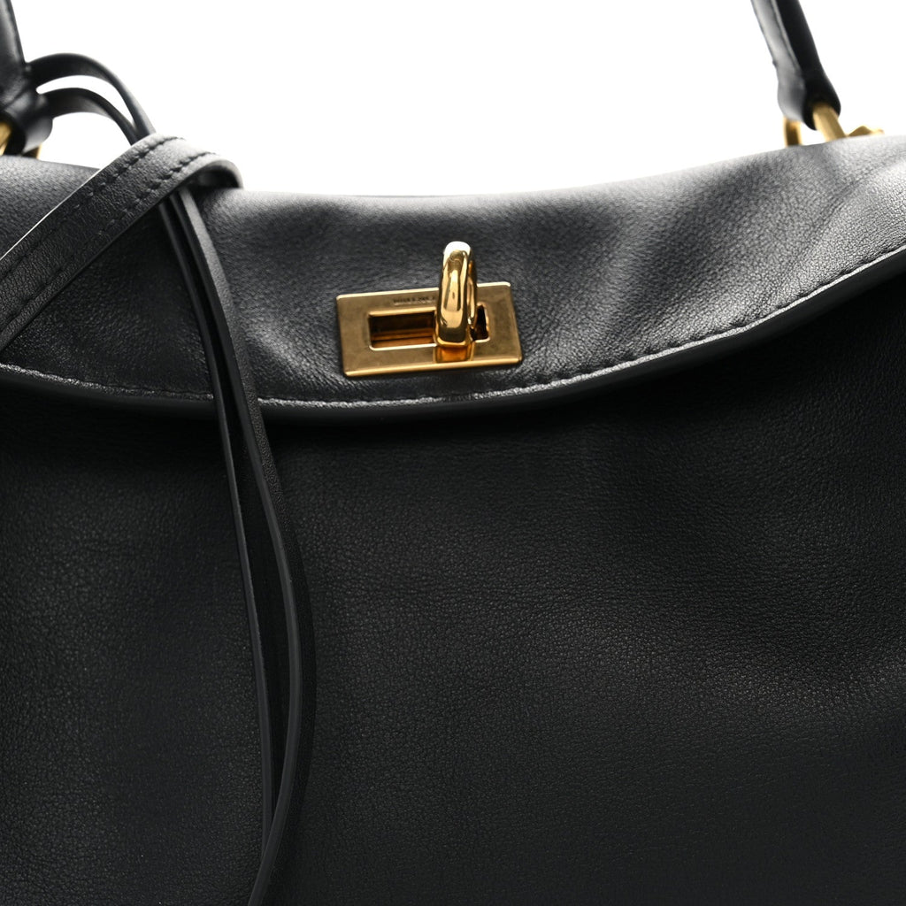 Natural Smooth Calfskin Mini Rodeo Top Handle Handbag Black