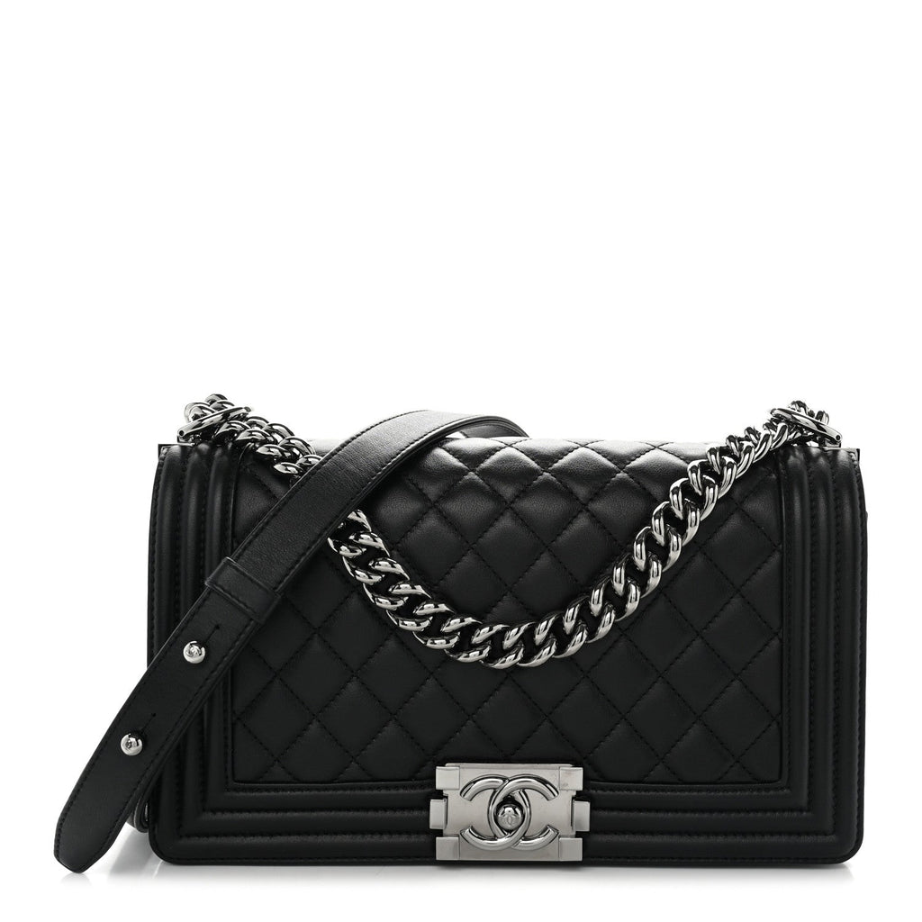 Lambskin Quilted Medium Boy Flap Black