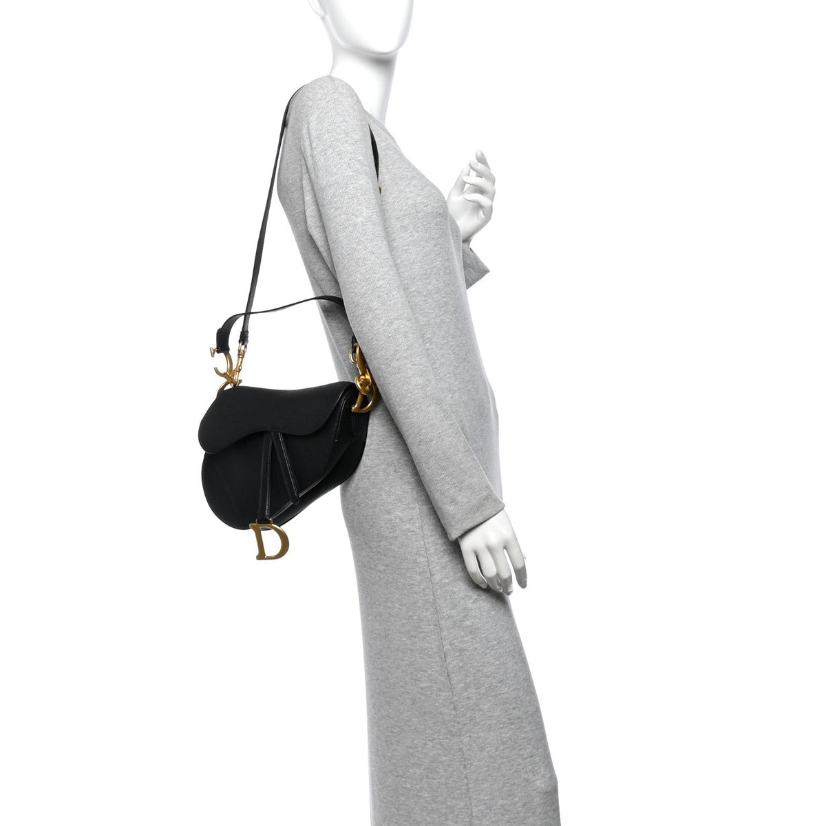 Grained Calfskin Saddle Bag With Strap Black