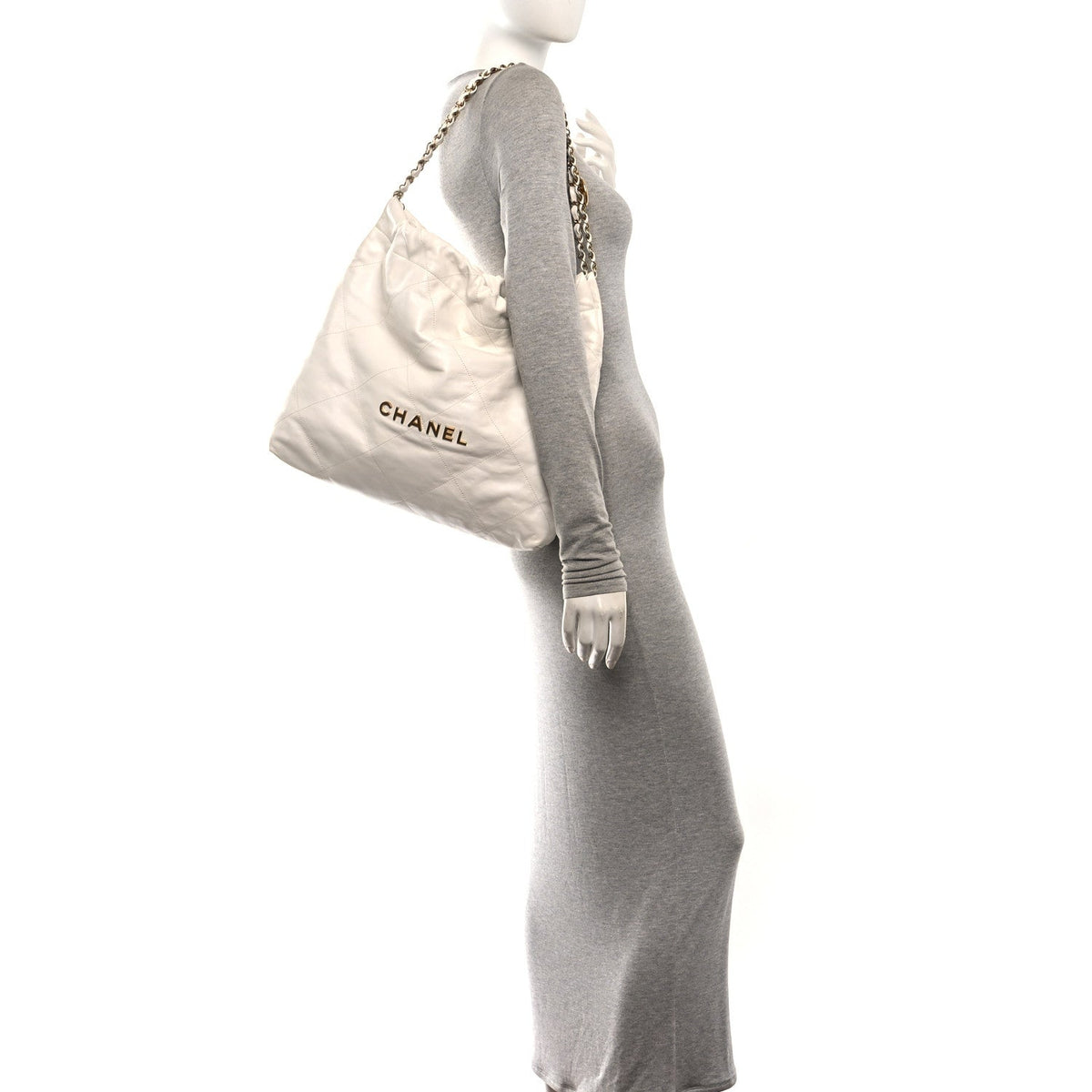 Shiny Calfskin Quilted Small Chanel 22 White