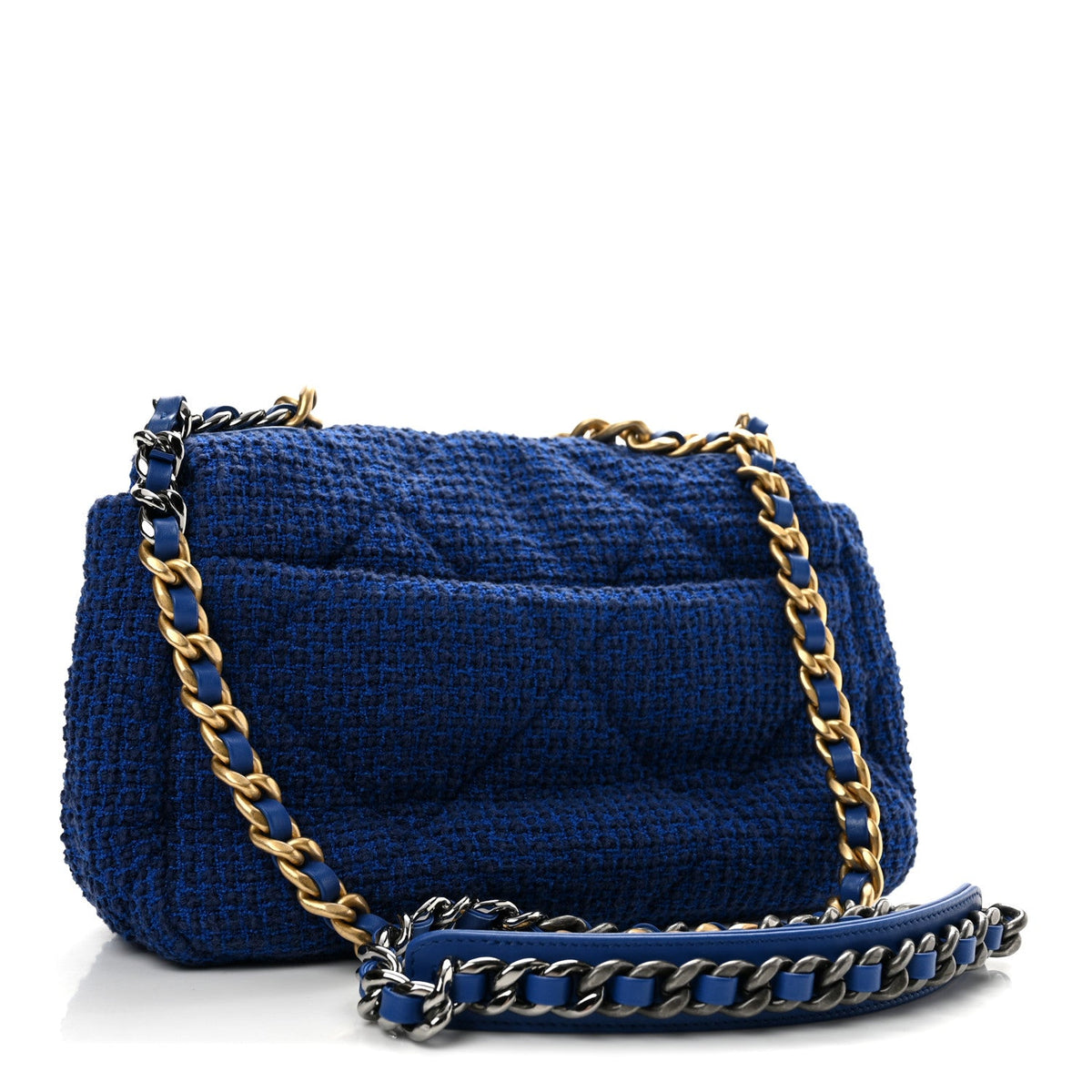 Tweed Quilted Large Chanel 19 Flap Blue